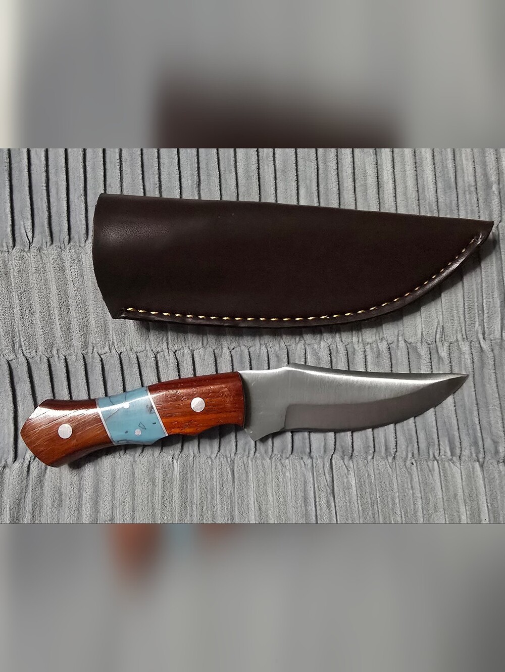 Custom Fixed-Blade Knife with Wood & Turquoise Handle